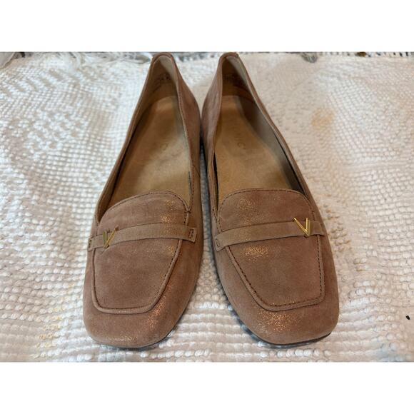 Vionic Shoes - Vionic Taupe Suede Loafers Gold V detail Comfort Flats Orthotic Slip‎ On Size 7